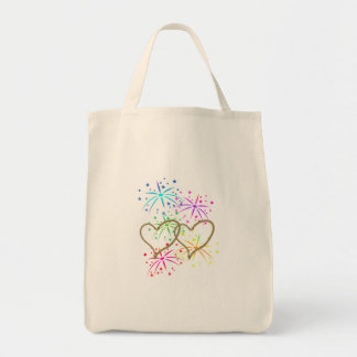 Intertwined hearts tangled rope romantic fireworks tote bag