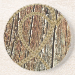Intertwined hearts tangled rope romantic wooden coaster