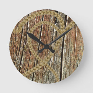 Intertwined hearts tangled rope romantic wooden round clock