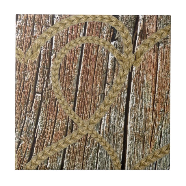 Intertwined hearts tangled rope romantic wooden tile (Front)
