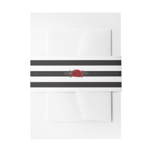 Intertwined Romantic Red Roses Stripe Wedding Invitation Belly Band