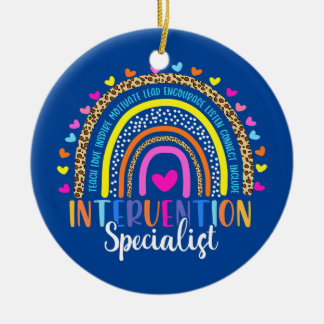 Intervention Specialist Leopard Rainbow Teacher Ceramic Ornament