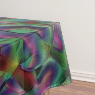 Interwoven tapes of darkened colourful tablecloth
