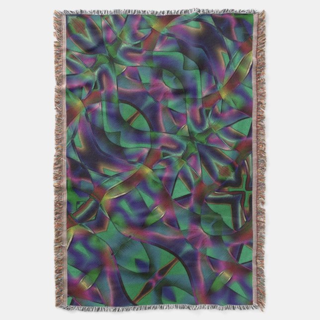 Interwoven tapes of darkened colourful throw blanket (Front Vertical)