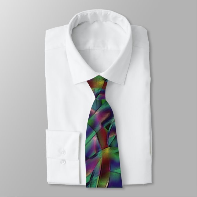 Interwoven tapes of darkened colourful tie (Tied)