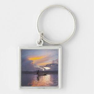 Intha fisherman leg rowing boat fishing with net keychain