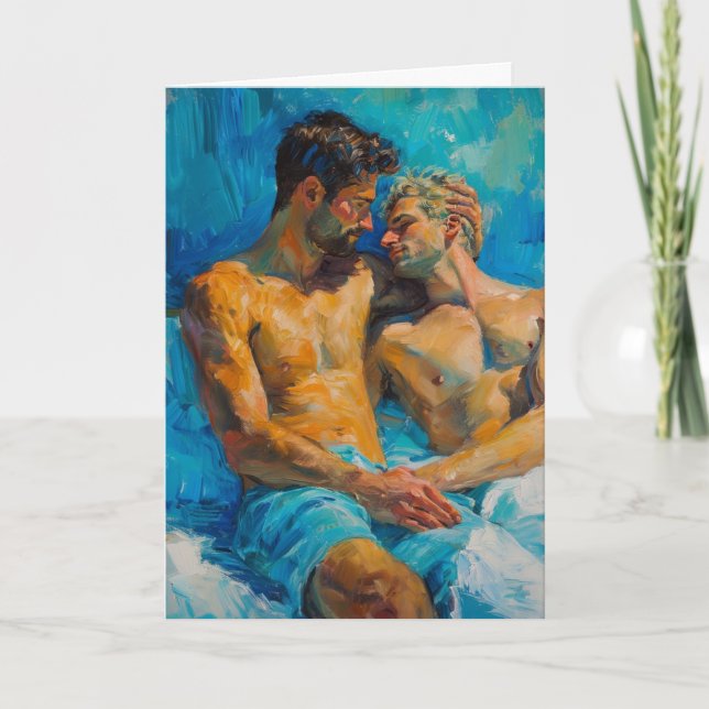 Intimate Beachside Embrace Card (Front)