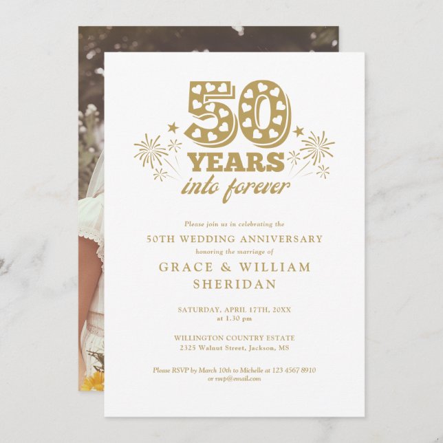 Into Forever 50th Wedding Anniversary Photo Invitation (Front/Back)