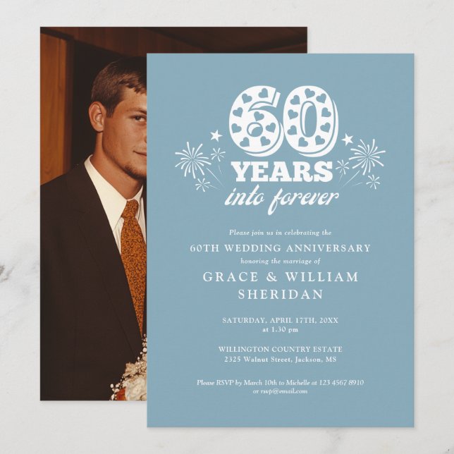 Into Forever 60th Wedding Anniversary Photo Invitation (Front/Back)