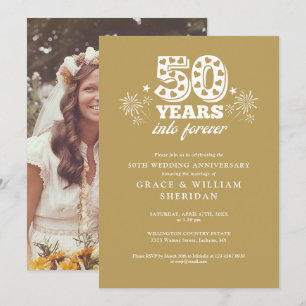 Into Forever Gold 50th Wedding Anniversary Photo Invitation