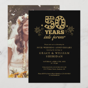 Into Forever Gold Black 50th Anniversary Photo Invitation