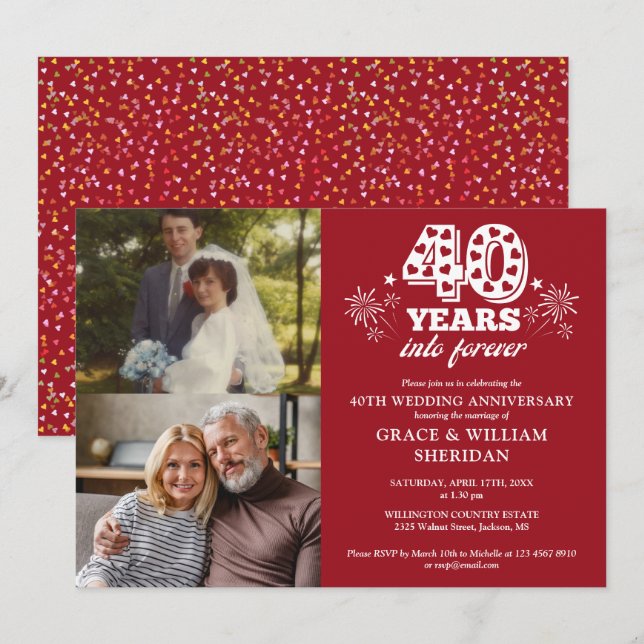 Into Forever Ruby 40th Wedding Anniversary 2 Photo Invitation (Front/Back)