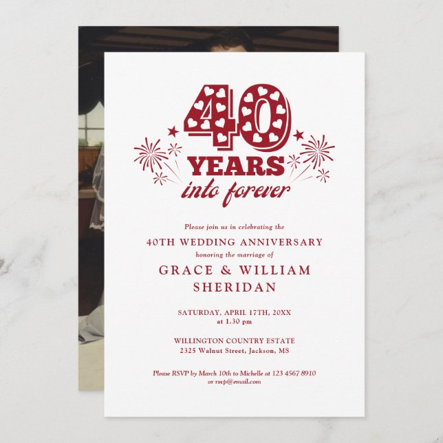 Into Forever Ruby 40th Wedding Anniversary Photo Invitation (Front/Back)