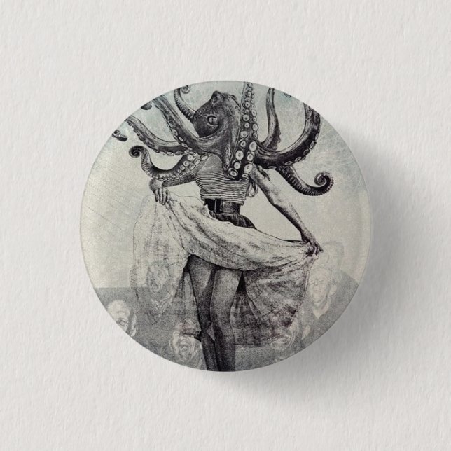 Into the darkness, into the sea. 1 inch round button (Front)