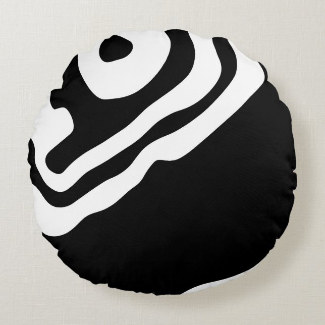 Into the Deep: Abstract Black & White Round Pillow (Front)