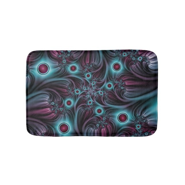 Into the Depth Blue Pink Abstract Fractal Art Bath Mat (Front)