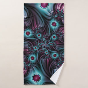 Into the Depth Blue Pink Abstract Fractal Art Bath Towel