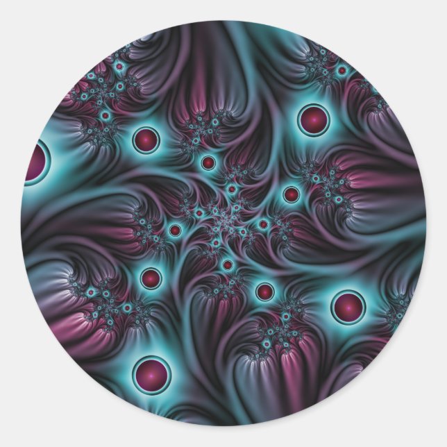 Into the Depth Blue Pink Abstract Fractal Art Classic Round Sticker (Front)