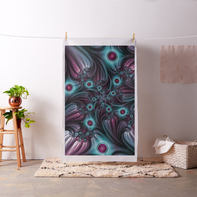 Into the Depth Blue Pink Abstract Fractal Art Fabric (In Situ)