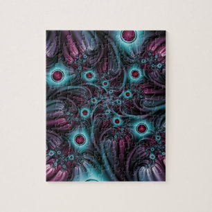 Into the Depth Blue Pink Abstract Fractal Art Jigsaw Puzzle