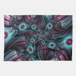 Into the Depth Blue Pink Abstract Fractal Art Kitchen Towel