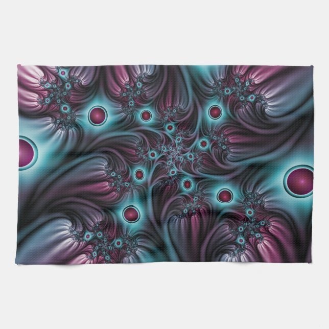 Into the Depth Blue Pink Abstract Fractal Art Kitchen Towel (Horizontal)