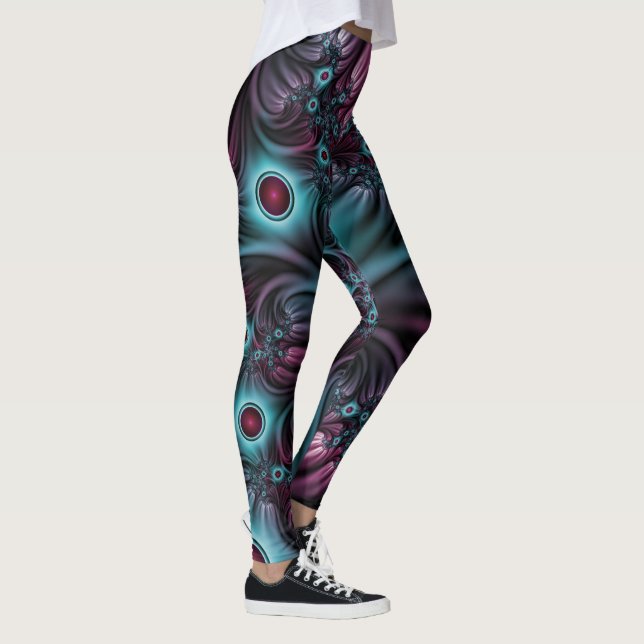 Into the Depth Blue Pink Abstract Fractal Art Leggings (Right)