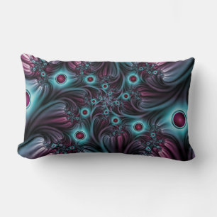 Into the Depth Blue Pink Abstract Fractal Art Lumbar Pillow