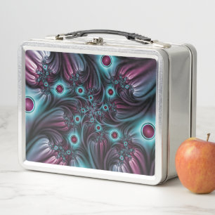 Into the Depth Blue Pink Abstract Fractal Art Metal Lunch Box