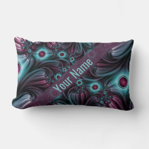 Into the Depth Blue Pink Abstract Fractal Art Name Lumbar Pillow
