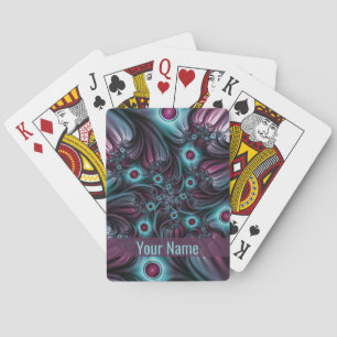 Into the Depth Blue Pink Abstract Fractal Art Name Playing Cards
