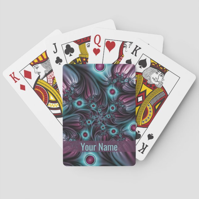 Into the Depth Blue Pink Abstract Fractal Art Name Playing Cards (Back)