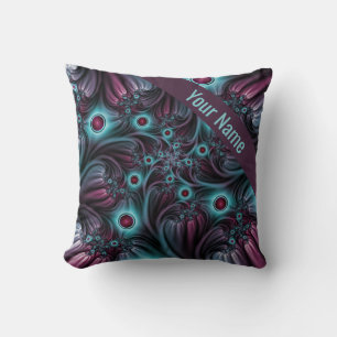 Into the Depth Blue Pink Abstract Fractal Art Name Throw Pillow