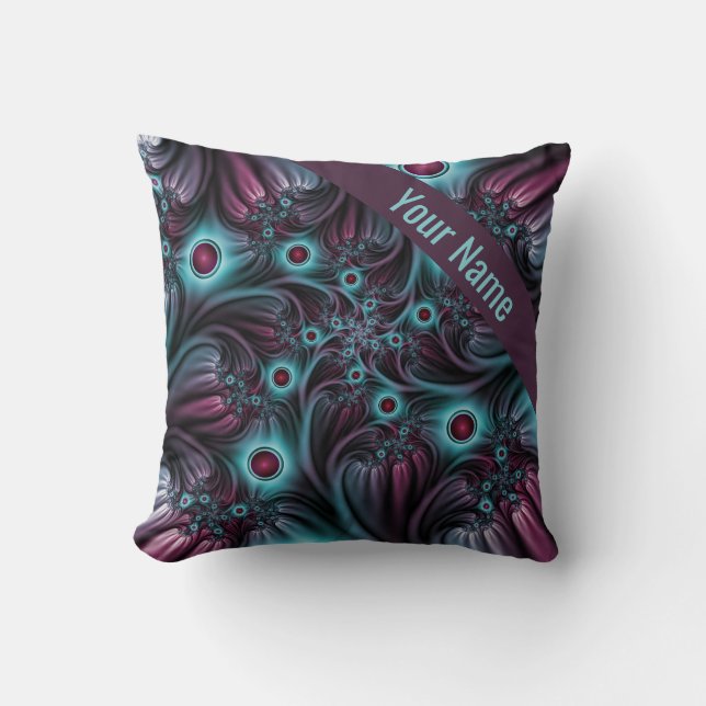 Into the Depth Blue Pink Abstract Fractal Art Name Throw Pillow (Front)