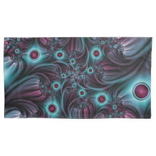 Into the Depth Blue Pink Abstract Fractal Art Pillowcase