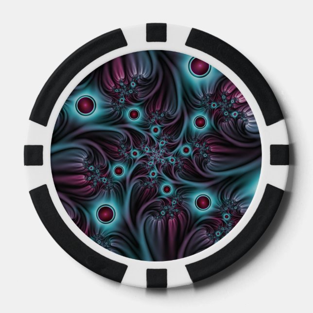 Into the Depth Blue Pink Abstract Fractal Art Poker Chips (Front)