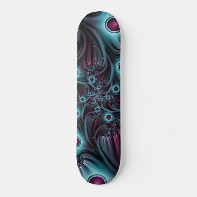 Into the Depth Blue Pink Abstract Fractal Art Skateboard (Front)