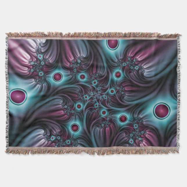 Into the Depth Blue Pink Abstract Fractal Art Throw Blanket (Front)