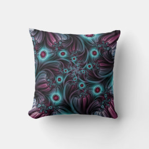Into the Depth Blue Pink Abstract Fractal Art Throw Pillow