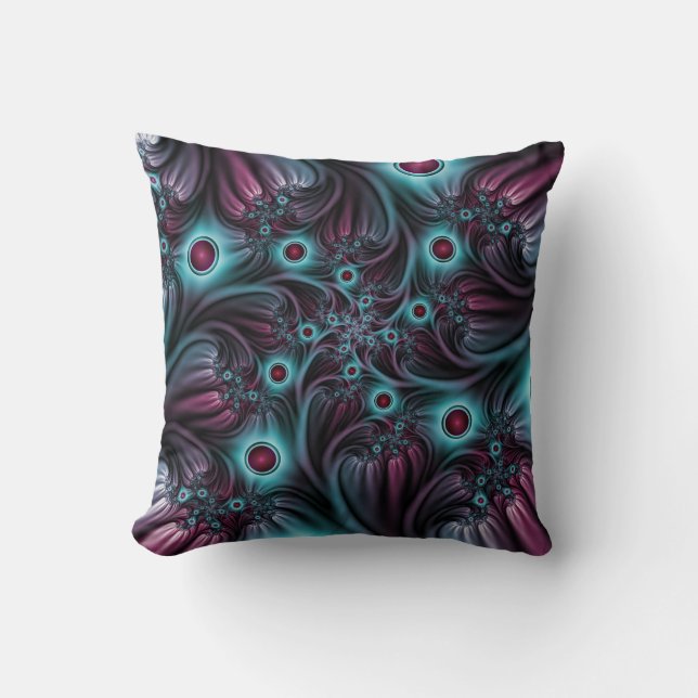Into the Depth Blue Pink Abstract Fractal Art Throw Pillow (Front)