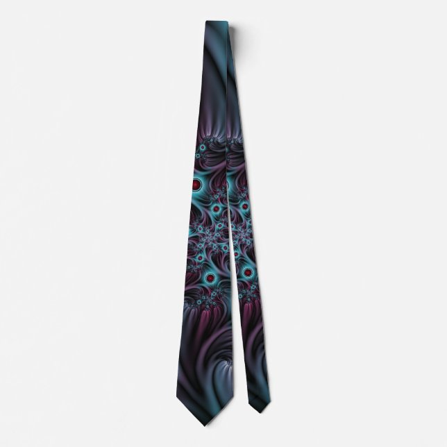 Into the Depth Blue Pink Abstract Fractal Art Tie (Front)