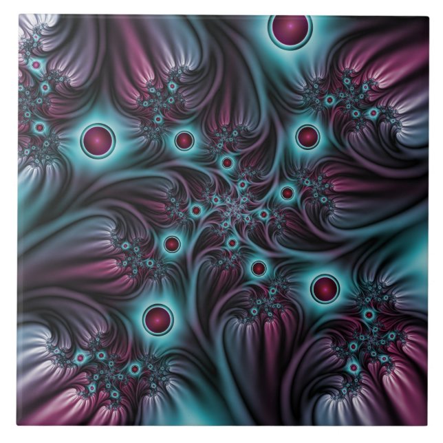 Into the Depth Blue Pink Abstract Fractal Art Tile (Front)