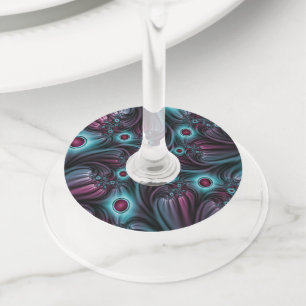 Into the Depth Blue Pink Abstract Fractal Art Wine Glass Tag