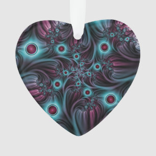 Into the Depth Blue Pink Abstract Fractal Heart Ornament