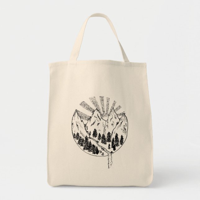 Into the Mountains Grocery Tote Bag (Front)
