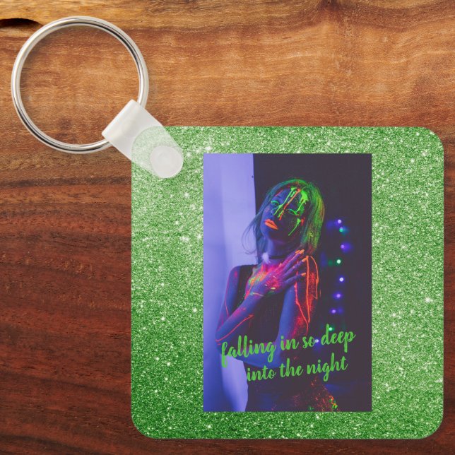 Into the Night Green Faux Glitter   Keychain (Front)
