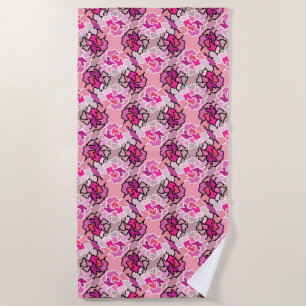 Into The Pink Mid Century Geometric Pattern Art Beach Towel