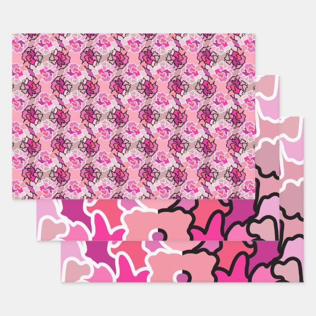 Into The Pink Mid Century Geometric Pattern Art Wrapping Paper Sheet (Set)