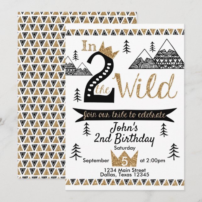 Into the Wild 2nd Birthday Party Invitation Tribal (Front/Back)