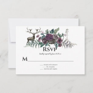 Into the Wild Rustic Burgundy Grey Floral Stag RSVP Card